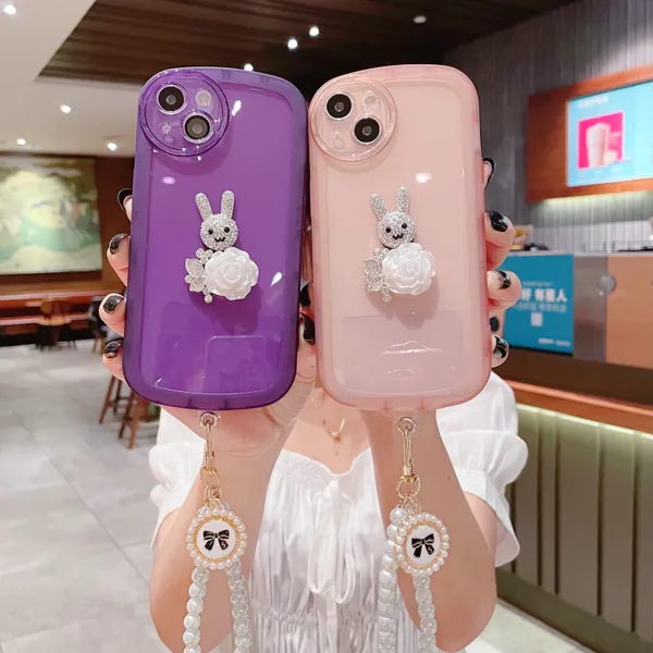 Einzigartiges kreatives Design, niedliche Bling-Glitzer-Hüllen mit Armband, Mädchen, glänzend, kristallklar, weiche Silikon-TPU-Rückseite für iPhone 14 13 12 11 Pro Max XR XS Max 8 7 6S Plus