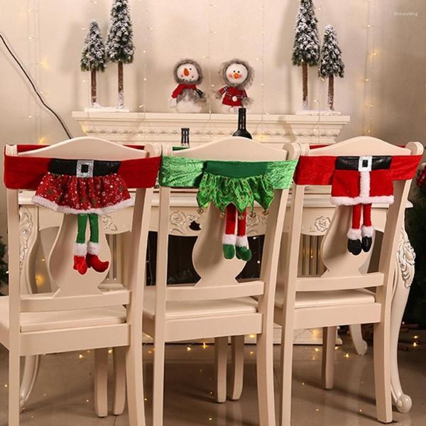 Coprisedie 1 pezzo Fodera natalizia Simpatico Babbo Natale Gambe da elfo Sala da pranzo Cucina Camera da letto Decorazioni festive per la casa