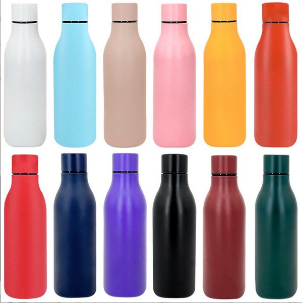 18oz 550ml yeni kola şeklindeki düz su şişeleri elektrikli yalıtılmış seyahat bardakları çift duvarlı paslanmaz çelik toz kaplı kola şekilli içecek şişe spor bardakları dhl