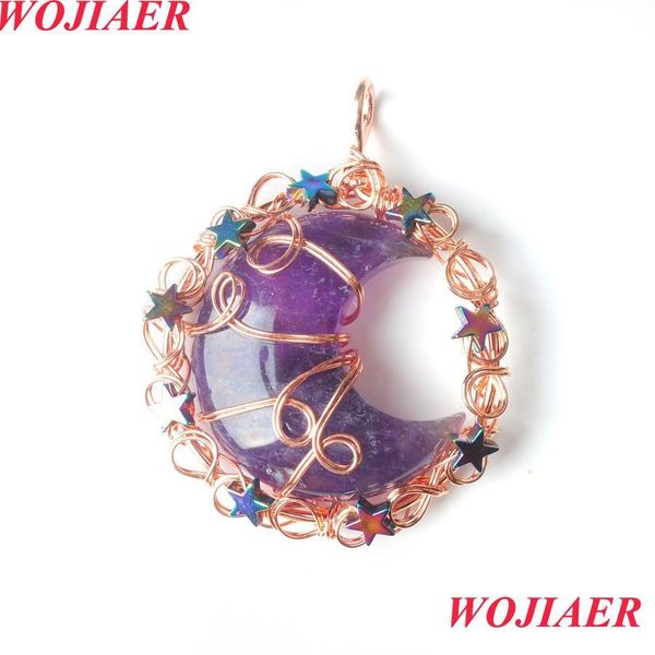 Anhänger Halsketten Neue Trendy Rose Gold Anhänger Naturstein Neun Sterne Mond Mode Paar Mi Schmuck BO970 Drop Lieferung 2022 Hals Dhydw