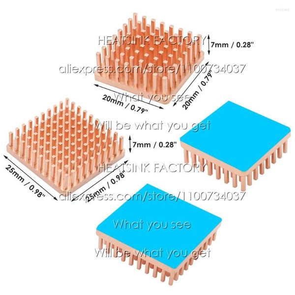 Computerkühlungen Reines Kupfer 20x20x7mm 25x25x7mm Vierkantstiftflossen Kühlkörper Kühlerkühler mit Thermal-Pad-Kühlung für IC-CPU-Chips