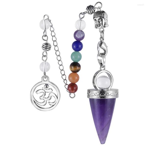 Collane con ciondolo SUNYIK Gemma a forma di cono Pendolo per divinazione Rabdomanzia Reiki Testa di Buddha Amuleto Guarigione Cristallo 7 Chakra