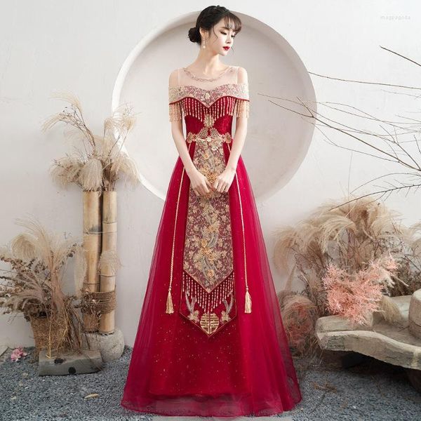 Etnik Giyim Yaz Zarif Tost Kostümü Gelin Düğün Qipao Elbise Morden İnce Çin Elbiseleri Kadınlar Xiuhe Oriental Style Cheongsam