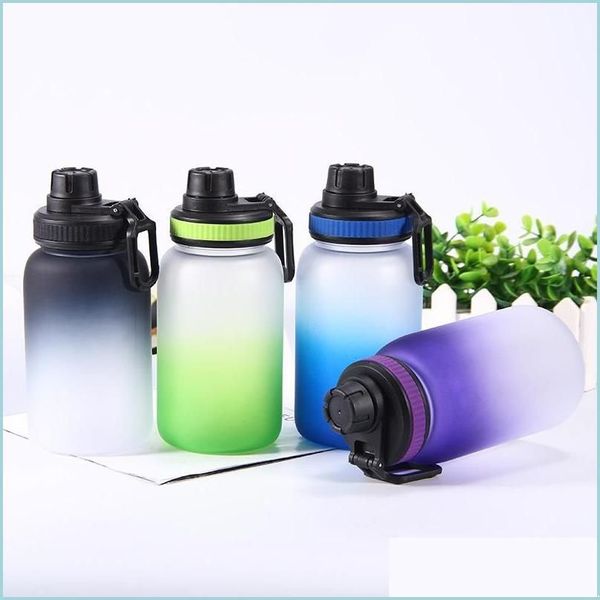 Garrafas de água camada única águas plásticas xícara gradual alteração de cor ao ar livre esportes garrafas de água Man Women Women Colorful Straight Bottle