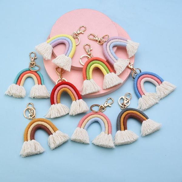 Party Rainbow Keychain Macrame tecelando arco -￭ris Taquel Keychains Carej￣o de guardar joias para carteira de bolsa Mulheres RRC128