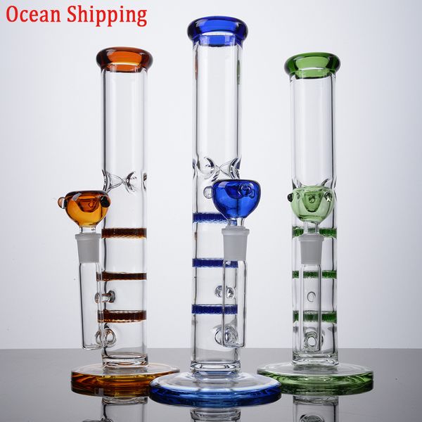 Navio de oceano vidrosos narguóias de vidro colorido bongs triplos beecomb perc odle dab rigas tubos de água 14 mm de tubo reto da junta fêmea com tigela