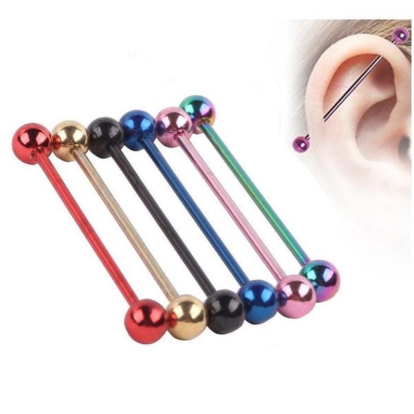 Plugs Tunnel 316L Body Piercing Jewelry Mix Color Titanio anodizzato 14G 38Mm Barbell industriale Ear Plug Tunnel Tragus Otwcy