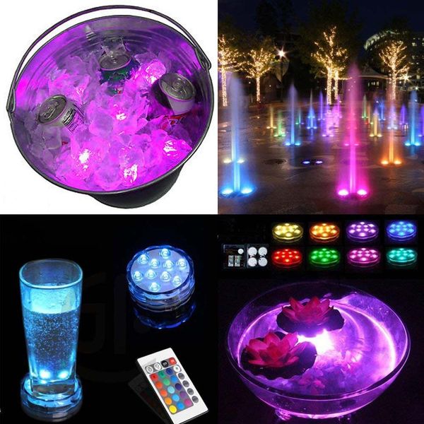 RGB-Tauch-LED-Leuchten, batteriebetriebene Unterwasser-Spot-Lichter mit Fernbedienung, für den Außenbereich, Vase, Schüssel, Teich, Garten, Party-Dekoration