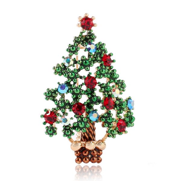 Großhandel Bunte Kristall Strass Weihnachtsbaum Pin Brosche Weihnachtsgeschenke Schmuck Mode Bekleidung Broschen