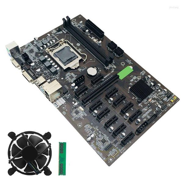 Anakartlar B250 BTC Madencilik Anakartı LGA 1151 DDR4 4GB 2666MHz RAM Soğutma Fanı 12 GPU Etherum