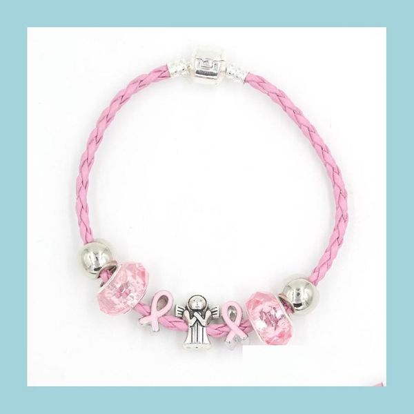 Charm Bracelets Neuestes Brustkrebs-Bewusstsein European Bead Angel Beads Pink Ribbon Bracelets Drop Delivery 2022 Schmuck Dhkfl