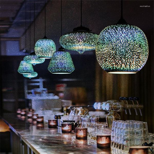Kolye Lambalar 3D Avize Vitray Dekorasyon Tavan Modern Restoran Işık Bar Yaratıcı Sanat Endüstriyel Rüzgar Cam Lambası