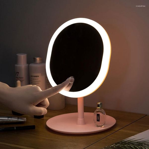 Spiegel ovaler Make-up-Spiegel mit LED Light Intelligent Make-up Desktop Smart wiederaufladbare Schönheitswohnheit