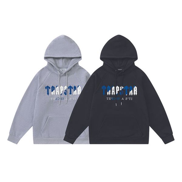 Felpa con cappuccio più taglia maschile trapstar blu-asciugamano ricamato con felpa con cappuccio ricamato con felpa con cappuccio nero grigio da pista ricamo con abbigliamento sportivo stampato magliette