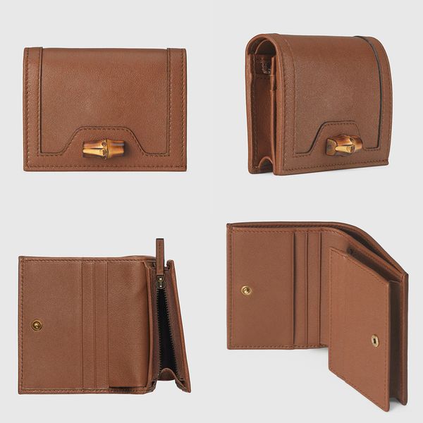 Diana Kartenetui Brieftasche Doppel G Designer Glattleder Braun Schwarz Geldbörsen Antikgoldfarbene Hardware Bambusverschluss Damen Herren Geldbörse