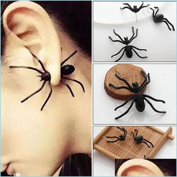 Charm Halloween Decora￧￣o de figur￵es para mulher 3D Creepy Black Spider Ear Brincos de festa DIY Deliver