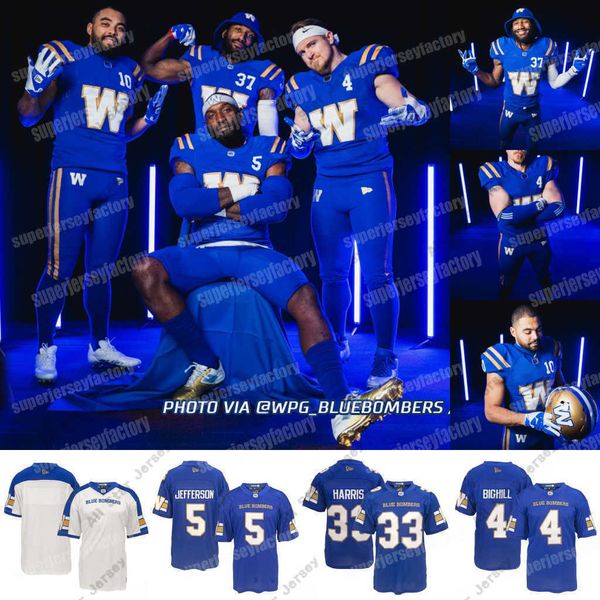 American College Football Wear 2022 Winnipeg Blue Bombers Jersey de futebol Andrew Harris Willie Jefferson Brandon Alexander Willie Jefferson Nic Demski Matt Nicho