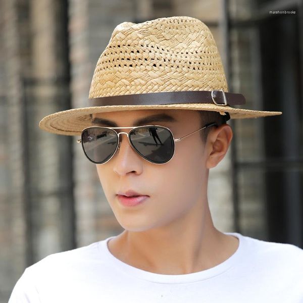 Berretti Cappello di paglia Versione coreana da uomo Cappelli parasole alla moda Visiera da vacanza traspirante e traspirante Cappellini da viaggio Jazz Floppy pieghevoli H178