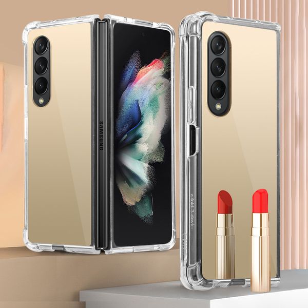 Luxo Bling Placting Make Up Selfie Mirror Cases Airbag PC Hard PC TPU Soft Bumper Choffrof Protective Tampa para Samsung Galaxy Z Fold 3 4 5g Fold3 Fold4