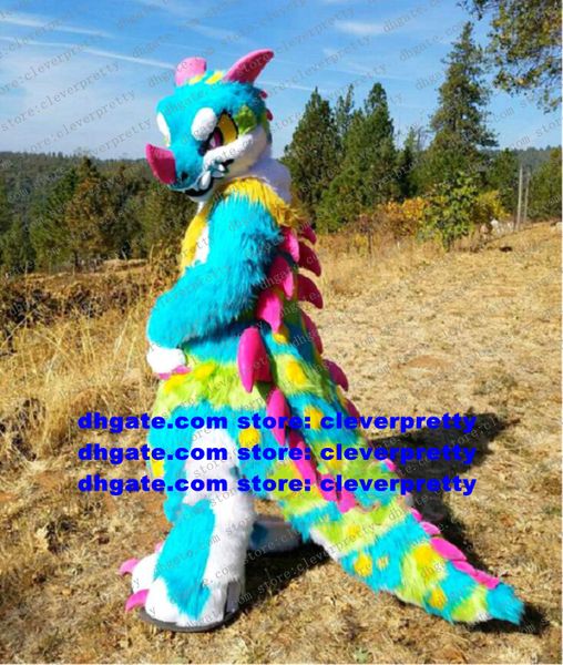 Pelliccia lunga Furry Colorful Dragon Fursuit Costume mascotte Personaggio dei cartoni animati per adulti Outfit Suit Grande riunione di famiglia High Street Mall zz7586