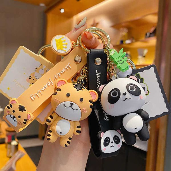 Keychains James Família Chave de desenho animado Sile Panda Cat Lion Tiger Rabbit Dinosaur Car Ring Ring Women Bag Pinging G221026