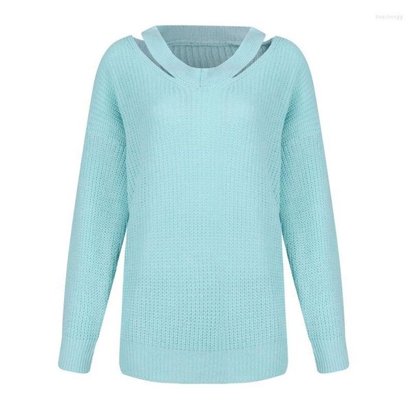 Maglieria da donna T-shirt da donna Moda Donna Manica lunga Maglioni spalla fredda Scollo all'americana Maglione allentato senza schienale Top Pullover lavorato a maglia