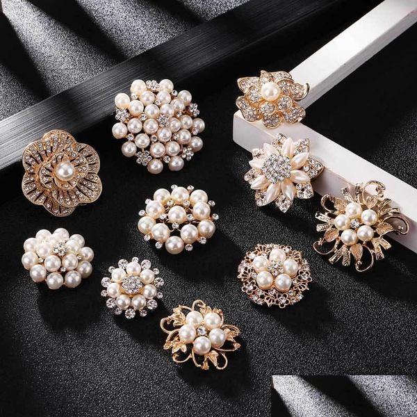 Pins Broschen Kristall Diamante Und Imitation Perle Mode Blume Pflanze Brosche Pins Für Frauen In Verschiedenen Designs 10 Stile Drop De Dheov