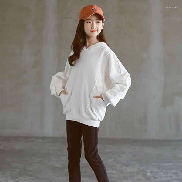 Ceket Bahar 2022 Teen Girls Hooded Counts Çocuk Sonbahar Sweatshirts Kore Pamuk Beyaz Siyah Çocuk Moda Cepleri