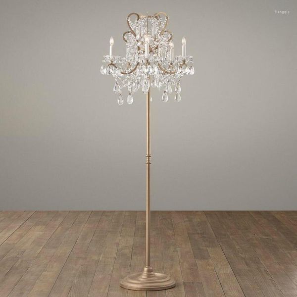 Lampade da pavimento Articolo maniero Lustre Lustre Crystal 4-5 Lampada braccio Vintage White Inveged Pewter Gold