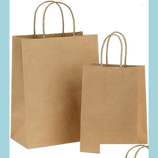 Borse portaoggetti Borse portaoggetti 5/6/10 Pezzi Carta Kraft con manici Bk Brown Regalo per bomboniere Negozio al dettaglio di generi alimentari Drop Delivery 20 Dhg2Z