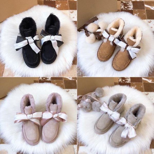 2022 Детская зимняя снегоочистительная обувь детские лук волосы декоративные бархатные мальчики и девочки на открытом воздухе теплые голые сапоги