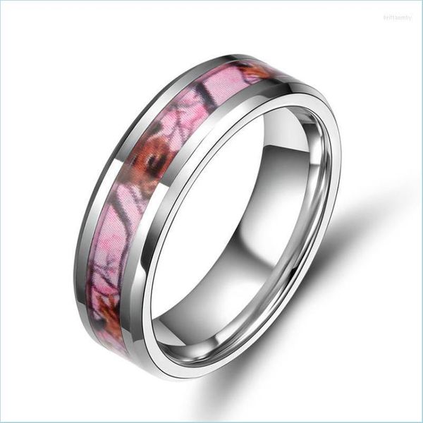 Fedi nuziali Fedi nuziali Moda europea e americana Semplice 6 mm Maschio femmina Coppia Anello Camouflage Rosa Acciaio al tungsteno Nero Je Dhutk