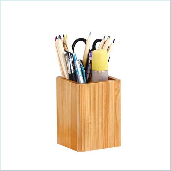 Garrafas de armazenamento Jars garrafas de armazenamento Jars vintage quadrado portador de caneta de madeira de maquiagem Ferramentas de copo Caso Creative Office School Desk Dh7iy