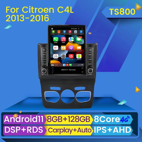 2 DIN STÉREO ANDROID 11 CARRO DVD RADIO Multimídia Player para Citroen C4 2 B7 2013-2016 GPS Navigation CarPlay