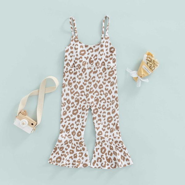 Strampler Mode Sommer Kleinkind Kinder Mädchen Overall Overall Ärmel Leopard Print Spaghetti-trägern Hohe Taille Flare Hosen J220922