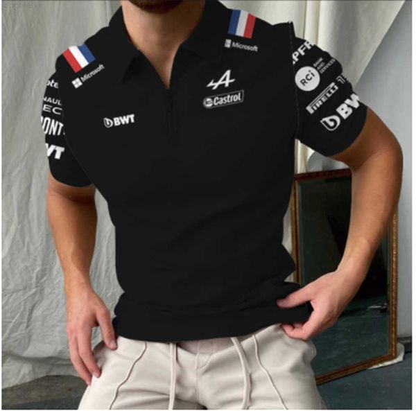 Herren T-Shirts Summer Heads F1 Reißverschluss Poloshirt Formula An Alpine Team Alone Blau Schwarz Lässige Kurzarm Racing Fans