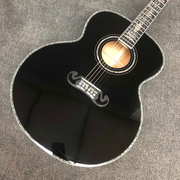 Guitarra ac￺stico de 43 polegadas personalizado J200BL ABALONE VINTAGE VINTAGE VINTAGE Gloss Black Black
