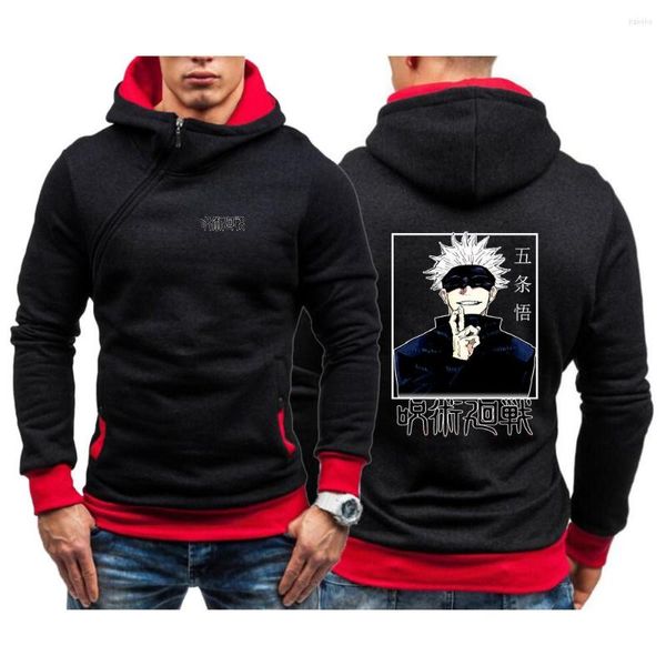 Moletons masculinos Jujutsu kaisen com capuz para homens pulôver diagonal zíper outono inverno gojo satoru impressão jackets jackets com capuz de capuz