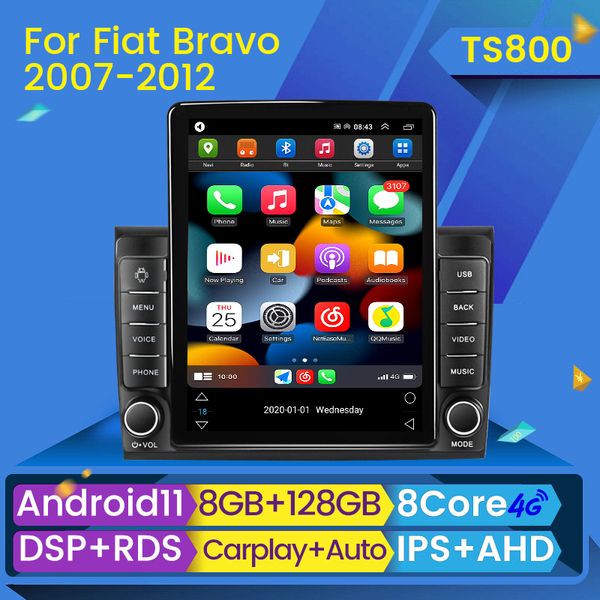 Car DVD Radio GPS Android 11 Audio Multimedia Player 2 DIN для Fiat Bravo 2007-2012 CarPlay Style Style CarPlay