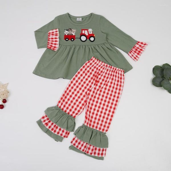 Kleidungssets Kleinkind Baby Mädchen Kleidung Set 2 stücke Baumwolle Anzug Niedlichen Tier Stickerei Body Langarm Outfits Gitter Hosen Für 1-8T