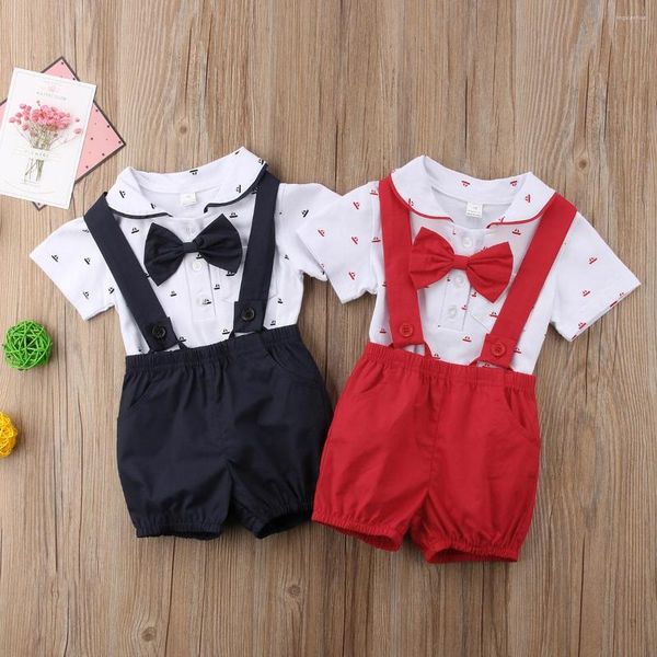 Giyim Setleri Doğdu Bebek Erkek Giysileri Beyefendi Takım Toddler Bow-Tie Romper Üstler Askı Şortları Tulum Kıyafetleri 0-24m