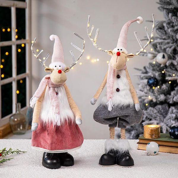 Decorações de Natal Doll de alces grandes renas com luzes LED Decoração de árvores Ornamentos estatuetas Navidad para Kid Xmas Toy Gift