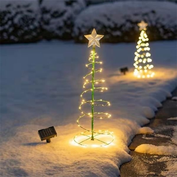 Gartendekorationen Solar-Außengarten-Weihnachtsbaumlichtständer LED-Bodenlampenschnur wasserdicht IP65 Sternlaterne dekorativ 221025