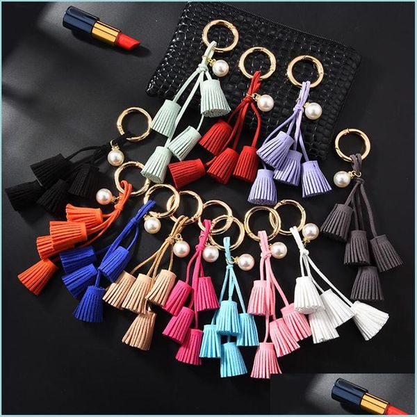 Keychains Lanyards Korean Veet Quastel Schlüsselbund Leder Perle Anhänger Auto Ornamente Weibliche Schlüsselkette Plüschbag Accessoires 12 Style Dhuhw