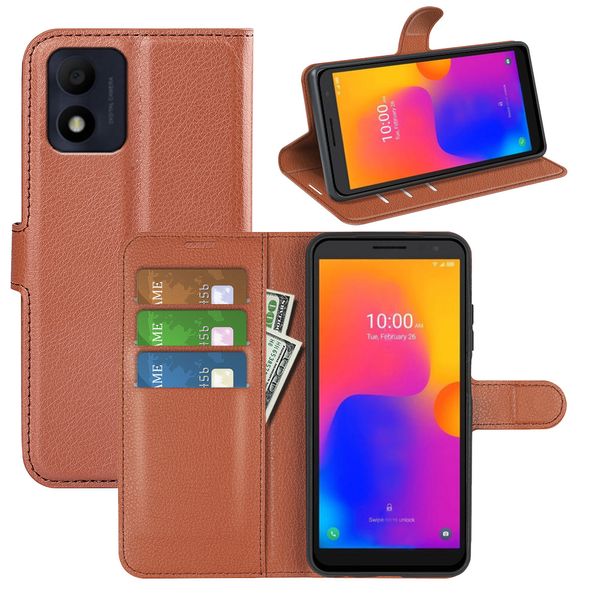 Handyhüllen für Vodafone Smart P12 V12 P11 E11 N11 V11 Alcatel 1B 2022 1S 2021 Lychee Wallet Ledertasche mit Kartenfächern