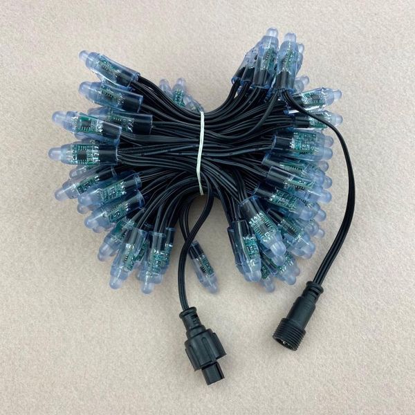 Strings dc12v/ 100pcs/ fita/ resistor/ rgb endereçável 12mm ws2811 led pixel node 18awg All Black Wire IP68