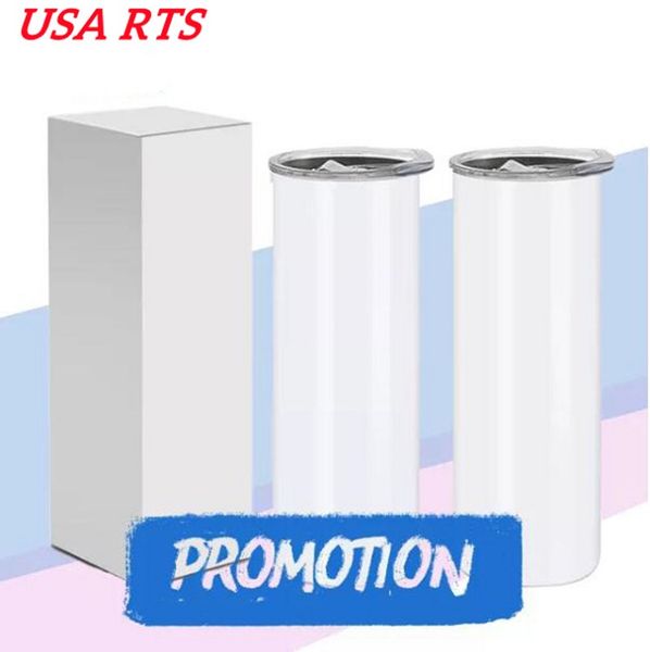 USA RTS Sublimation Tumbler Mug 20oz STRAIGHT Tumbler Wasserflasche mit Strohhalmen und Deckel Edelstahl Reisekaffeetasse Local Warehouse