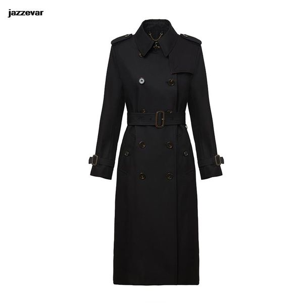 Frühlings-/Herbst -Damen -Trenchcoat Langer Khaki Schwarzweiß Doppelbrust klassisches Geschäft Frauen Außenbekleidung Windbrecher