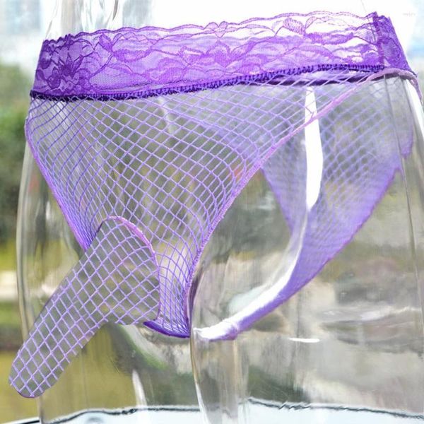 Unterhosen Männer Dreieck Mesh Erotische Dessous Sexy Eis Seide Unterwäsche Hohl Slip Free Spitze Slip Atmungsaktive Tangas Zubehör