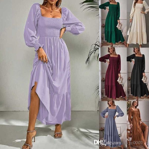 Plus Größe 4XL Frauen Maxi Kleider 2022 Herbst Sexy Square Neck Langarm Rüschen Hohe Taille Engen Temperament Kleid